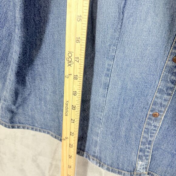 Wrangler Denim L Shirt Long Sleeve Embroidered Snap Chambray Western Floral - Picture 6 of 7